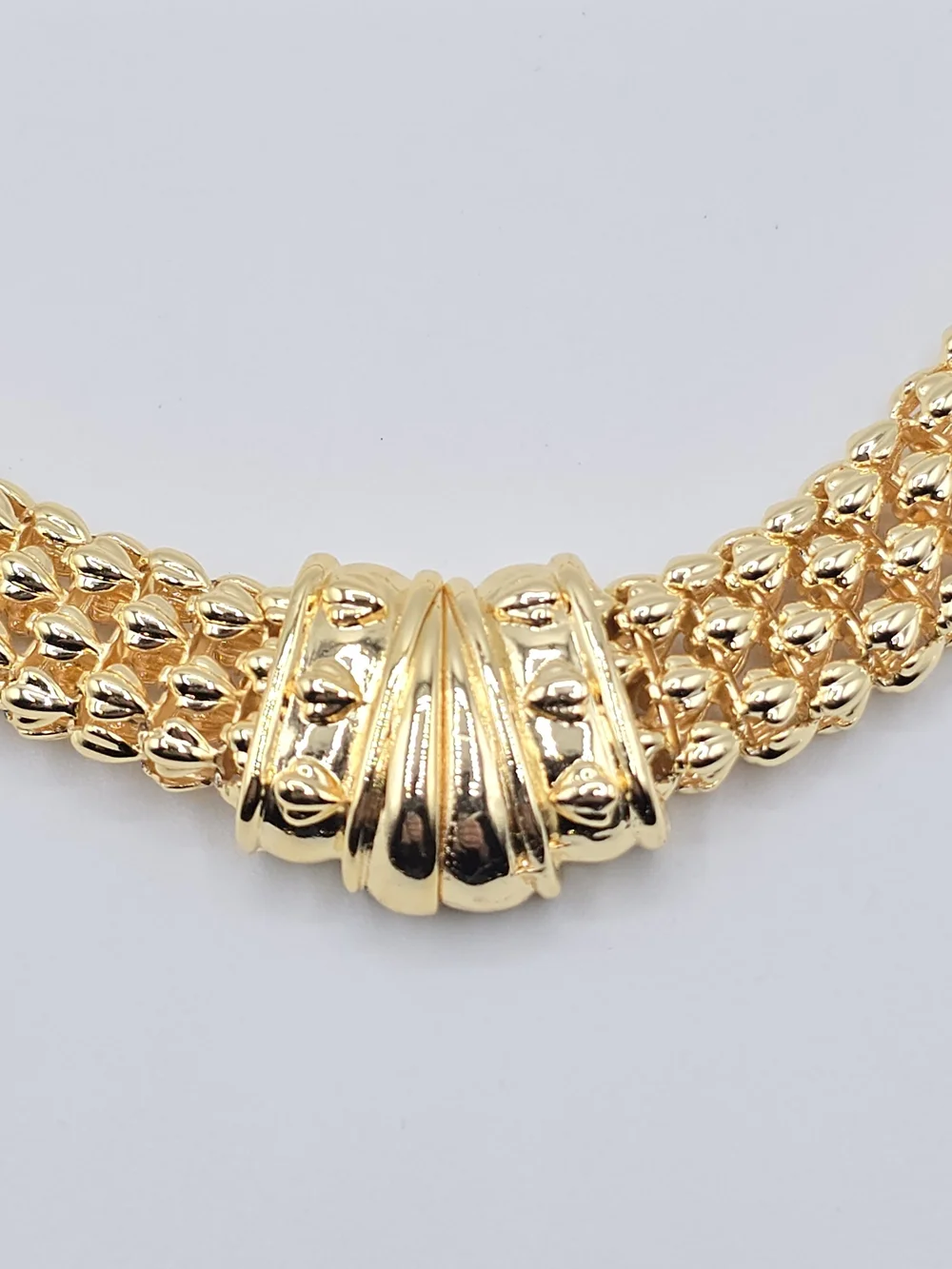 VTG Gold Tone Woven Mesh Collar Necklace Magnetic Clasp 1980s Statement 16